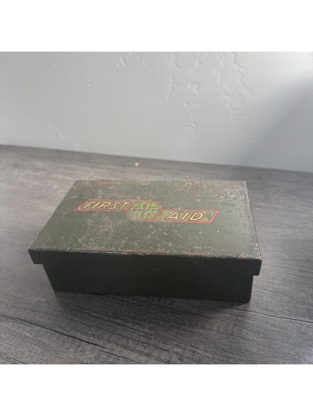 Vintage Metal First Aid Kit Green Empty
